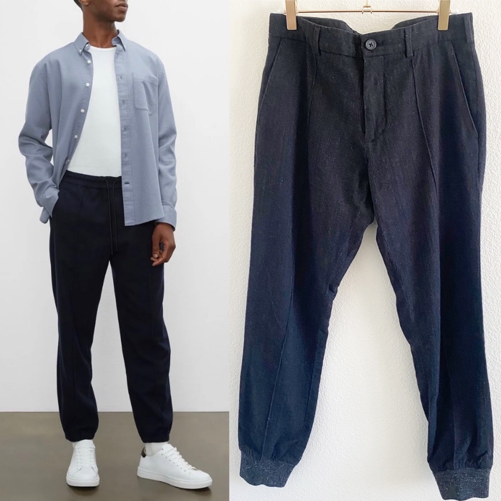 Club Monaco Men’s Wool Pintuck Jogger Trouser Pants Navy Blue 29